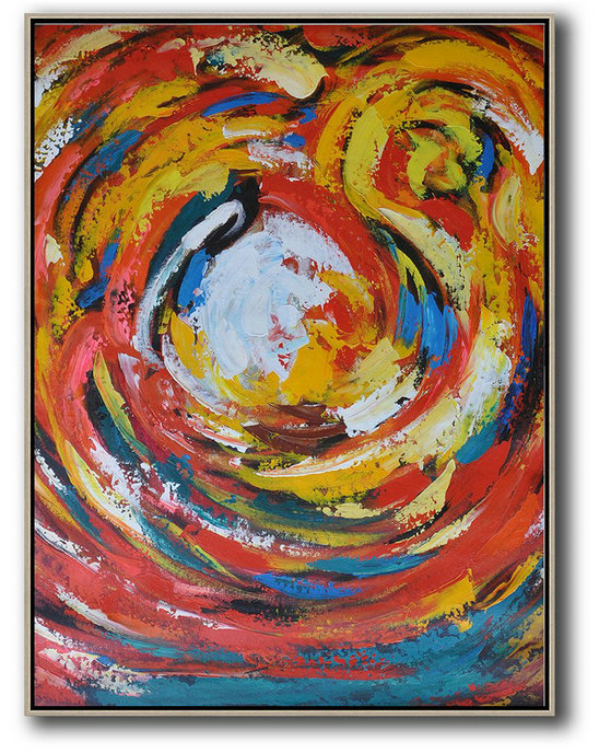 Handmade Large Contemporary Art,Vertical Oversized Horizontal Palette Knife Abstract Floral Painting On Canvas,Abstract Art Decor Large Canvas Painting,Red,White,Yellow,Blue.etc
